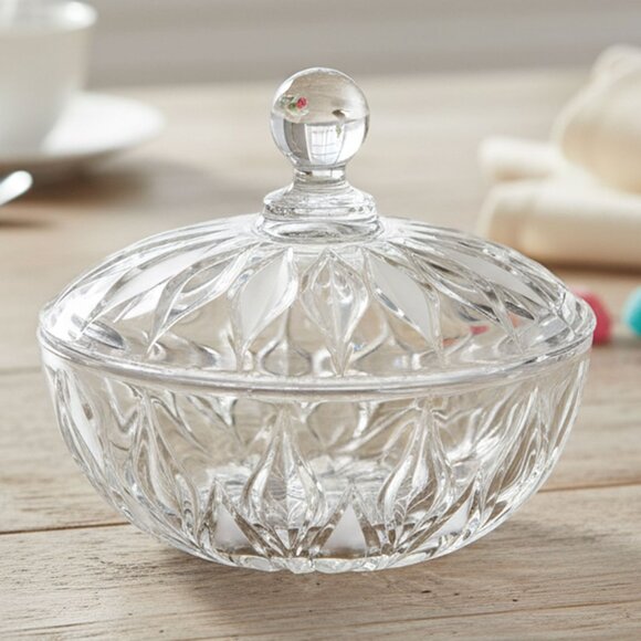 Vintage JOSKA Bleikristall Lead Crystal Candy Dish w/ Frosted Leaves & Lid Glass - Picture 12 of 12